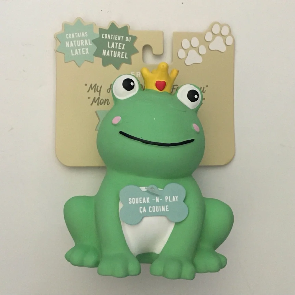 NEW Dog Toy Latex Squeaker Green Frog - Crown “My Hearts Jumps for You” | Fringe